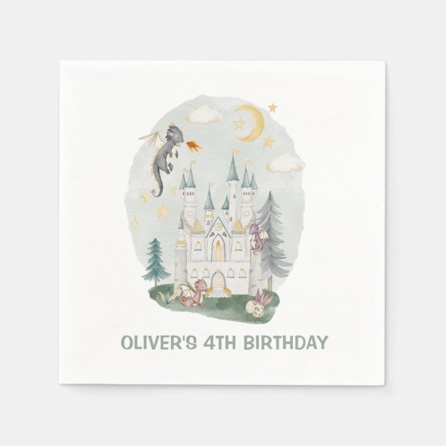 Barns draon-slottets magiska födelsedag pappersservett (Framsidan)
