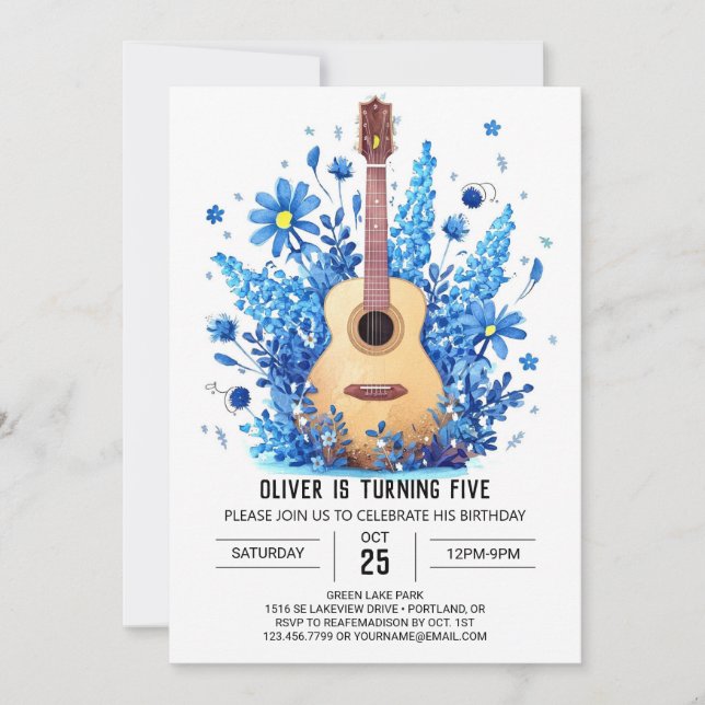 Barns enkla Guitar Boy Birthday Inbjudningar (Framsida)