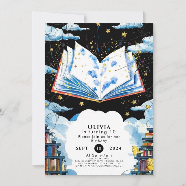 Barns Fairytale Magic Storybook Birthday Inbjudningar (Framsida)