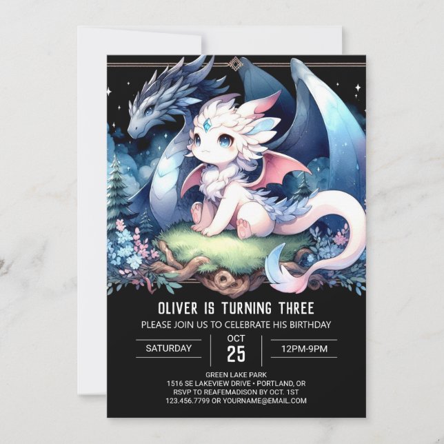 Barns Fantasy Dragon Birthday Inbjudningar (Framsida)