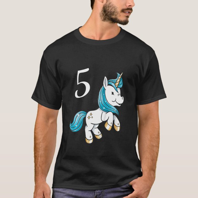 Barns femte födelsedag Flicka 5 år Unicorn T Shirt (Framsida)
