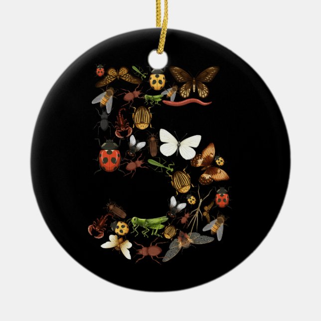 Barns femte födelsedag Kryp Insektra Beetles Boys  Julgransprydnad Keramik (Framsidan)