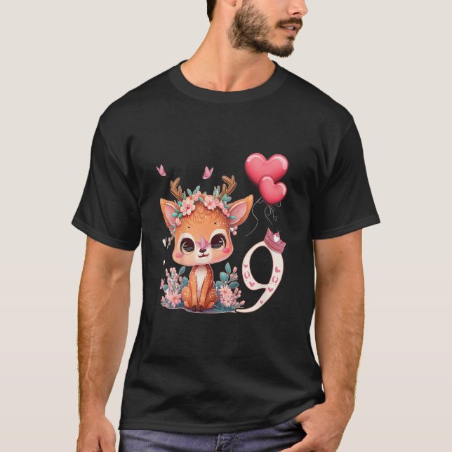 Barns födelsedag 9 år Baby Hjort Fawn Kid Bambino T Shirt (Framsida)