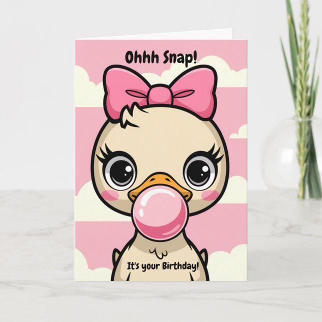 Barns födelsedag Anka med Rosa Bow blåsa Bubble Fu Kort (Framsida)
