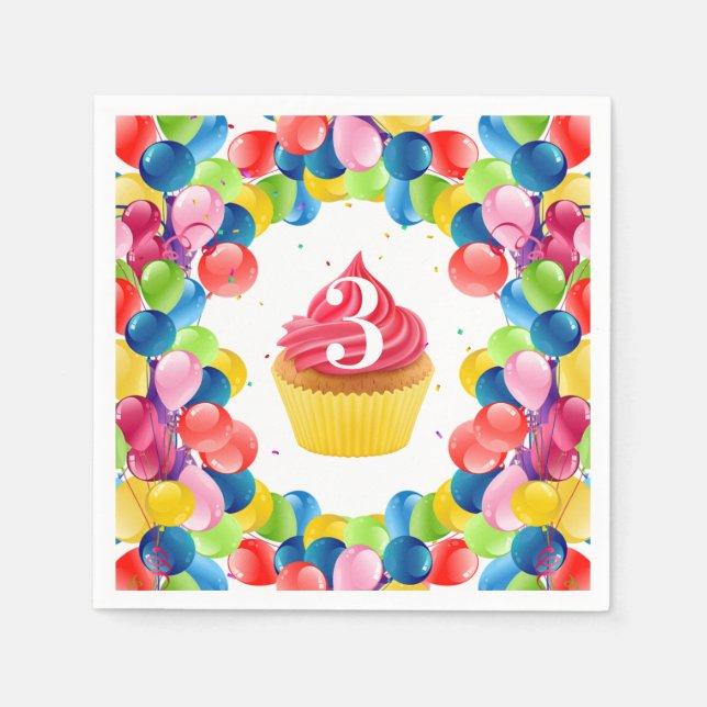 Barns födelsedag ANY AGE cuptårtballonger party Pappersservett (Framsidan)
