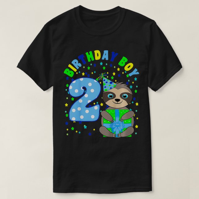 Barns födelsedag Boy 2 Year Old 2nd Birthday Sloth T Shirt (Design framsida)