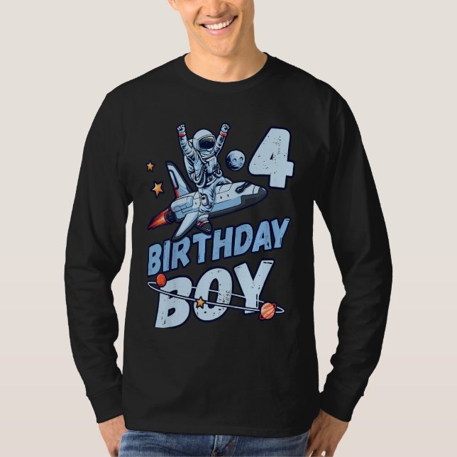 Barns födelsedag Boy 4 ÅRS Astronaut-planeter i T Shirt (Framsida)