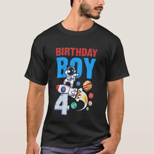 Barns födelsedag Boy 4 Years Old Space Rocket Dabb T Shirt (Framsida)