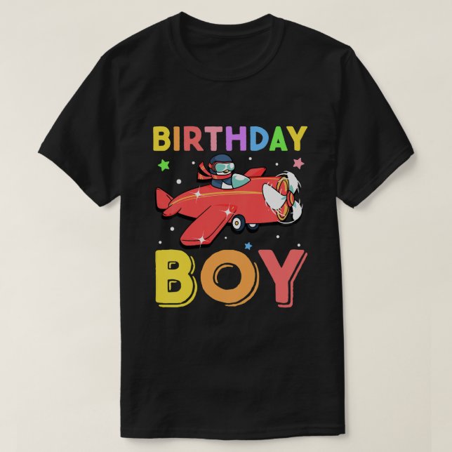 Barns födelsedag Boy Pilot Penguin Airplan Birthda T Shirt (Design framsida)