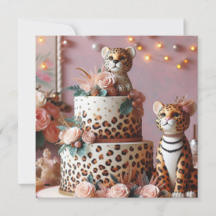 BARNS FÖDELSEDAG CAKE CUTE LEOPARD THEME KORT
