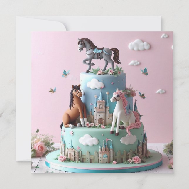 BARNS FÖDELSEDAG CAKE MED CUTE PONY THEME KORT (Framsida)