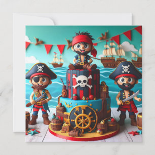 BARNS FÖDELSEDAG CAKE MED ROLIGT PIRATER THEME KORT