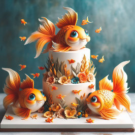 BARNS FÖDELSEDAG CAKE MED STORÖJD GOLDFISK KORT