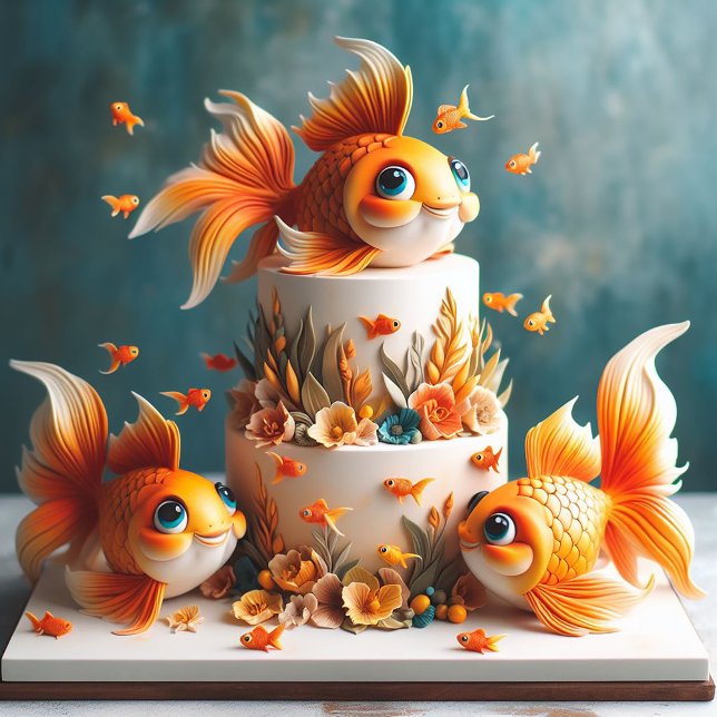 BARNS FÖDELSEDAG CAKE MED STORÖJD GOLDFISK KORT (Skapare uppladdad)
