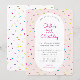 BARNS FÖDELSEDAG färglös, gråskarpsill gräns rosa Inbjudningar