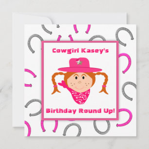 Barns födelsedag för flicka för Cowgirlparty röd Inbjudningar