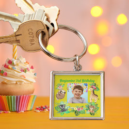 Barns födelsedag-förmån för Tropical Baby djur Key Fyrkantig Silverfärgad Nyckelring