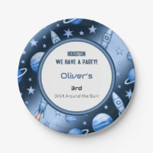 Barns födelsedag-grafik i Blå rymden Äventyr raket