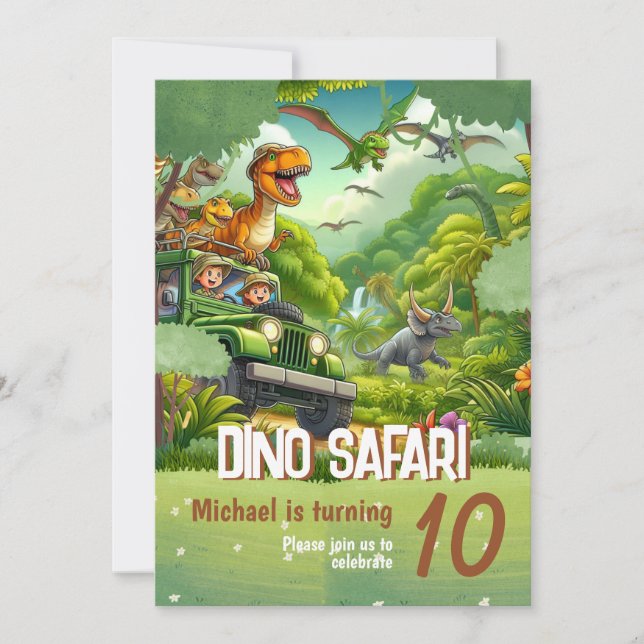 Barns födelsedag inbjudan: Dino Safari, QR-kod Inbjudningar (Framsida)