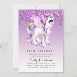 Barns födelsedag Inbjudan Lila Unicorn Digital Opt