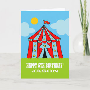 Barns födelsedag kort med söt karnavalcirkus tält