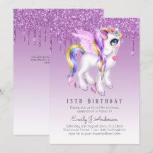 Barns födelsedag Lila Unicorn Digital eller Printi