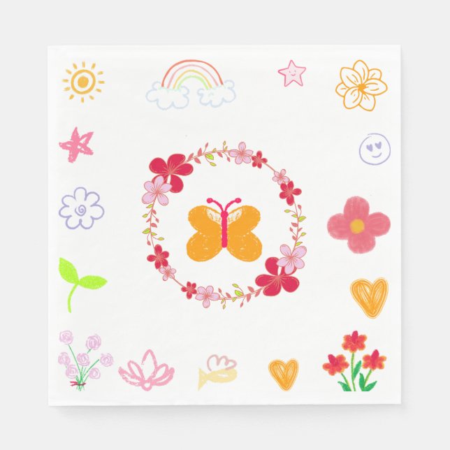 Barns födelsedag Napkins i Gult och Lila Pappersservett (Framsidan)