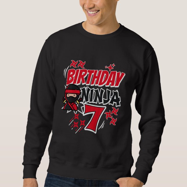 Barns födelsedag Ninja 7:e B'Day Boy Karate 7:e År Lång Ärmad Tröja (Framsida)