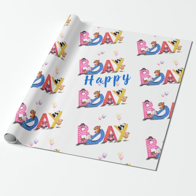 Barns födelsedag, ombyggnad av Pappra Lycklig Bear Presentpapper (Utrullad)