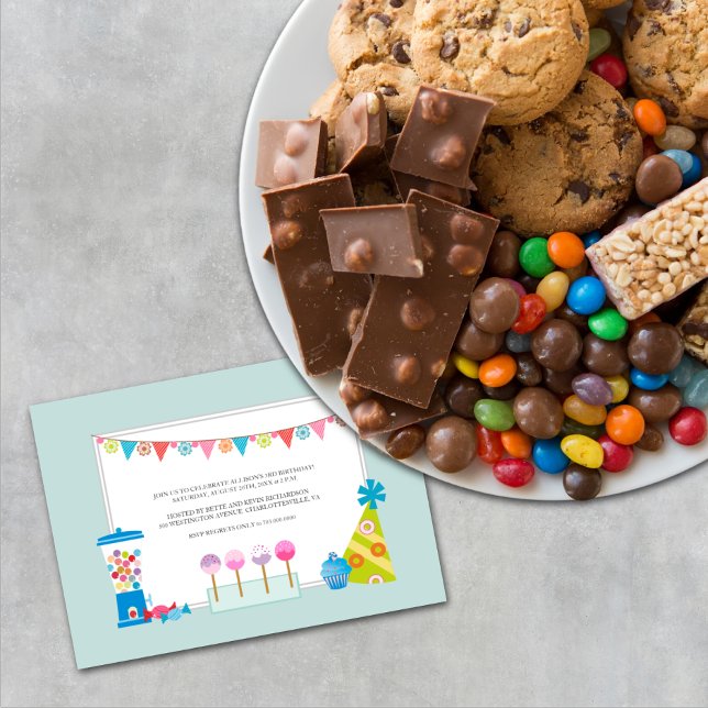 Barns födelsedag-partiinbjudningar {Candy Buffet} Inbjudningar (Skapare uppladdad)