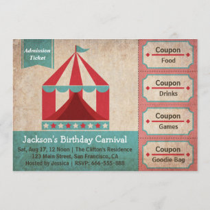 Barns födelsedag Party - Carnival-Biljett Inbjudningar