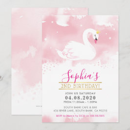 BARNS FÖDELSEDAG PARTY INBJUDAN svan, prinsessan g