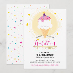 BARNS FÖDELSEDAG PARTY kawaii glass cone gult Inbjudningar