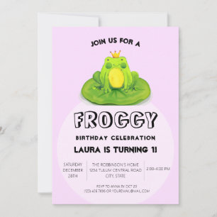 Barns födelsedag Party Kung Frog Inbjudningar