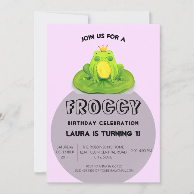 Barns födelsedag Party Kung Frog Inbjudningar (Framsida)