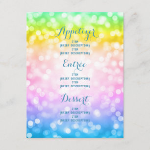 Barns födelsedag Party Menu Unicorn Rainbow Inbjudningar