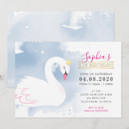 BARNS FÖDELSEDAG PARTY söt svan prinsessan guld bl Inbjudningar