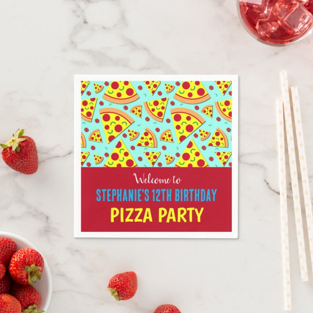 Barns födelsedag Pepperoni Pizza Patterned Party Pappersservett (Insitu)