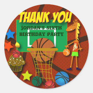 Barns födelsedag Tack Stickers: Basketboll Runt Klistermärke