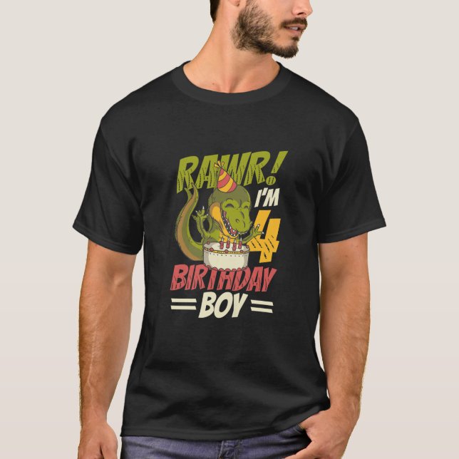 Barns födelsedag Trex Dinosaur 4e födelsedagen Boy T Shirt (Framsida)