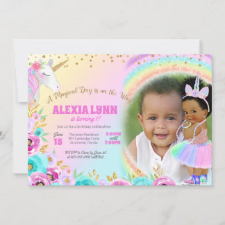 Barns födelsedag Unicorn Magic Day Baby med Photo Inbjudningar