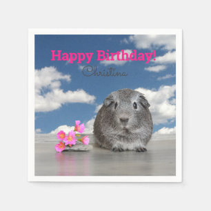 Barns Födelsedagsfest Rosa Flowers Guinea Gris Pappersservett