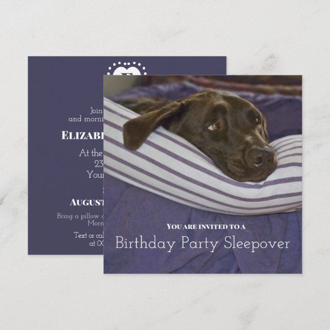 Barns Födelsedagsfest Sömnig Hund Sleepover Inbjudningar (Fram/baksida)