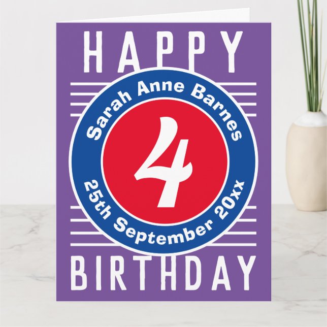 Barns födelsedagskort med ålder, Namn och datum Kort (Framsida)