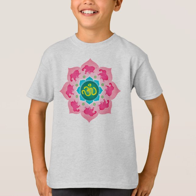 Barns för Namaste för elefanter för skjorta rosa Tee (Framsida)