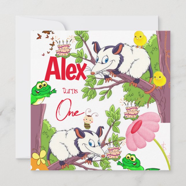 Barns första födelsedagsinbjudan Possum Frog Inbjudningar (Framsida)