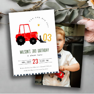 Barns foto från Bright Red Gult Digger Kids Birthd Inbjudningar