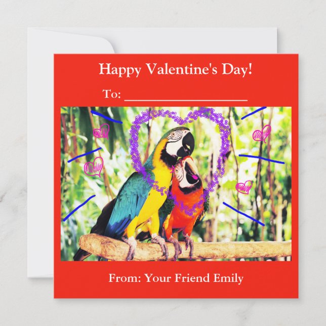 Barns Funky Classroom Valentines Kärlek Parrots Julkort (Framsida)