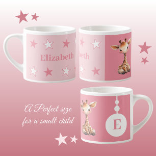 Barns giraffe mugg personlig namn rosa espressomugg
