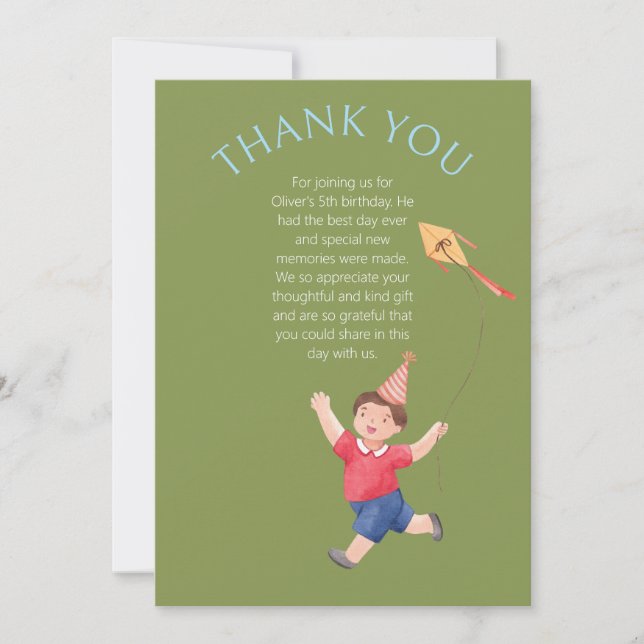 Barns Grönt Birthday Boy-Tack Picnic Card Tack Kort (Framsida)